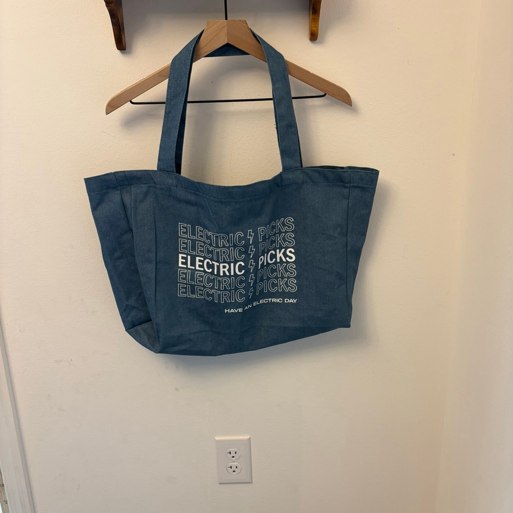 Electric Picks Tote Bag Blue Logo Print Large Carryall